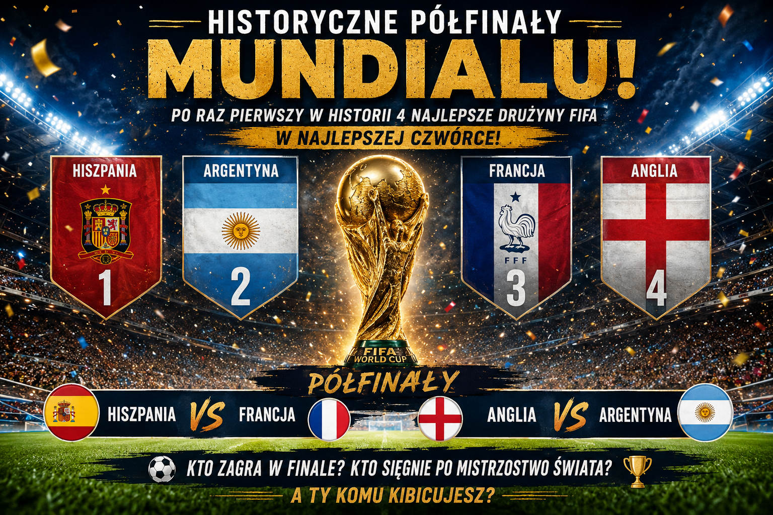Historyczne półfinały mundialu. Cztery najwyżej notowane reprezentacje FIFA zagrają o finał