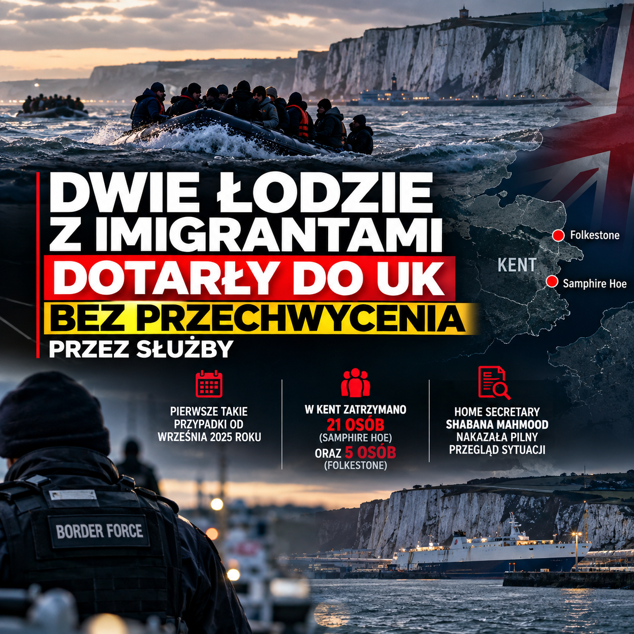 TWO BOATS REACHED THE UK COAST WITHOUT BEING INTERCEPTED. AUTHORITIES ORDERED AN URGENT REVIEW