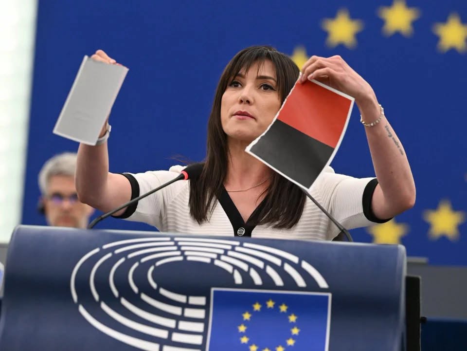 Burzliwe wystąpienie w Parlamencie Europejskim. Europosłanka podarła flagę UPA