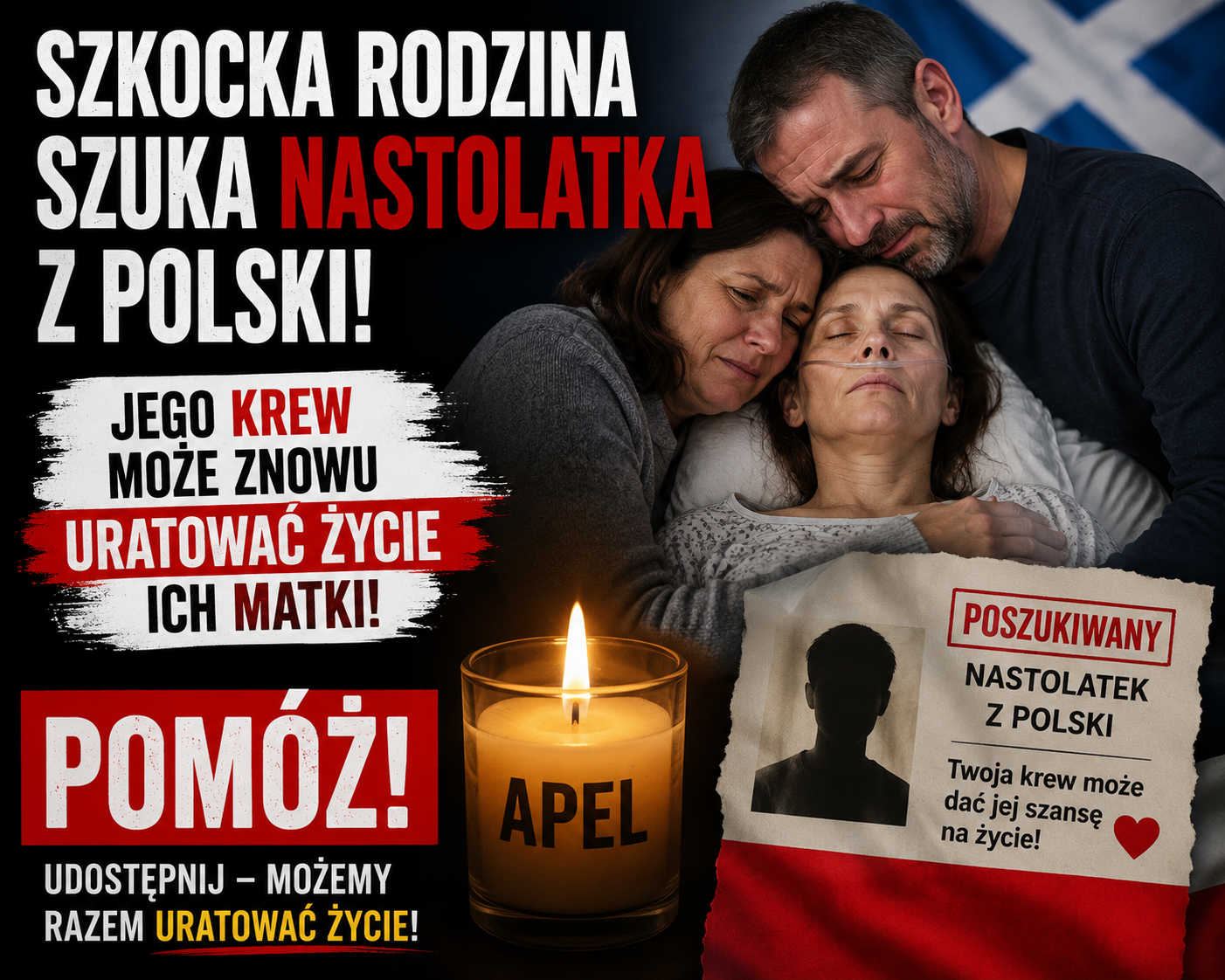 Szkocka rodzina apeluje o pomoc. Szukają nastolatka z Polski, który może uratować życie chorej matki