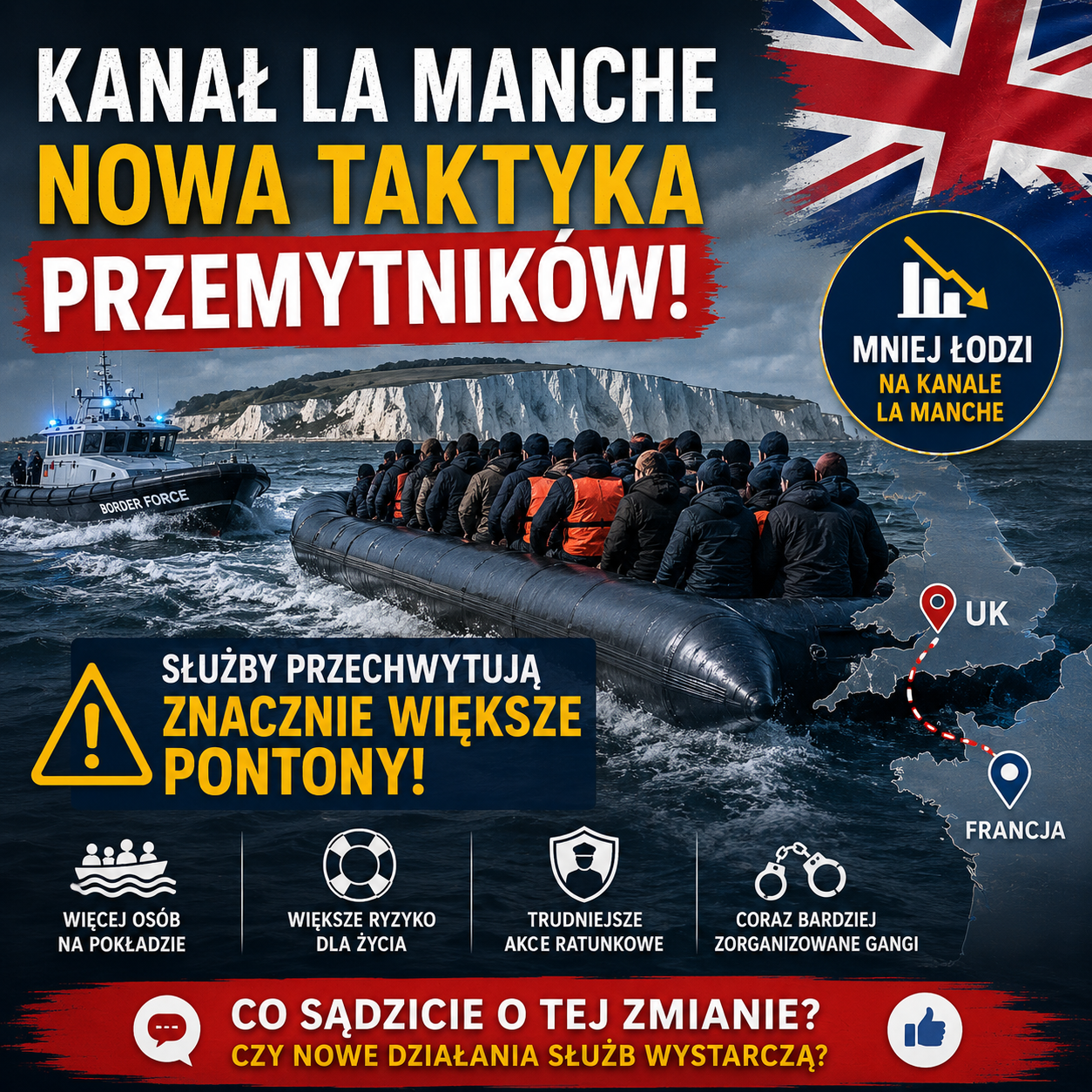 Nowa taktyka przemytników na Kanale La Manche. Mniej łodzi, ale znacznie większe pontony