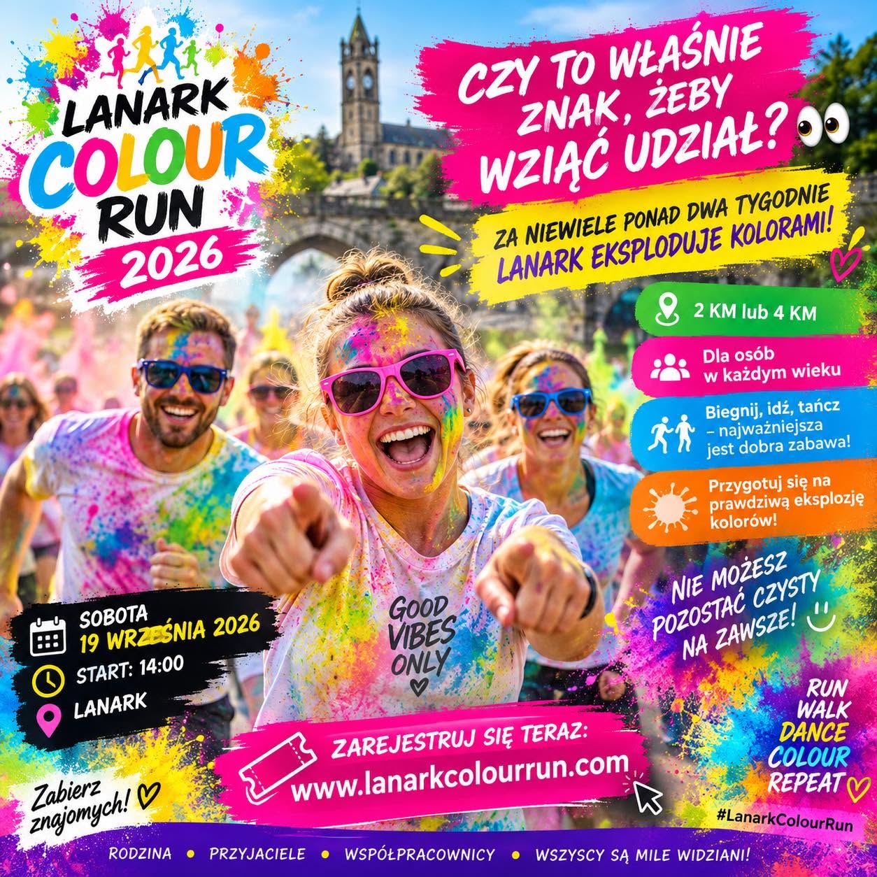 Lanark Colour Run 2026 – Lanark już wkrótce eksploduje kolorami! 🌈🏃♀️🏃♂️